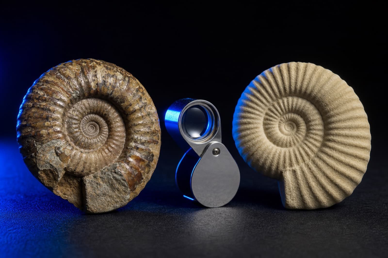 Sample photo — forensic comparison of genuine fossil and cast