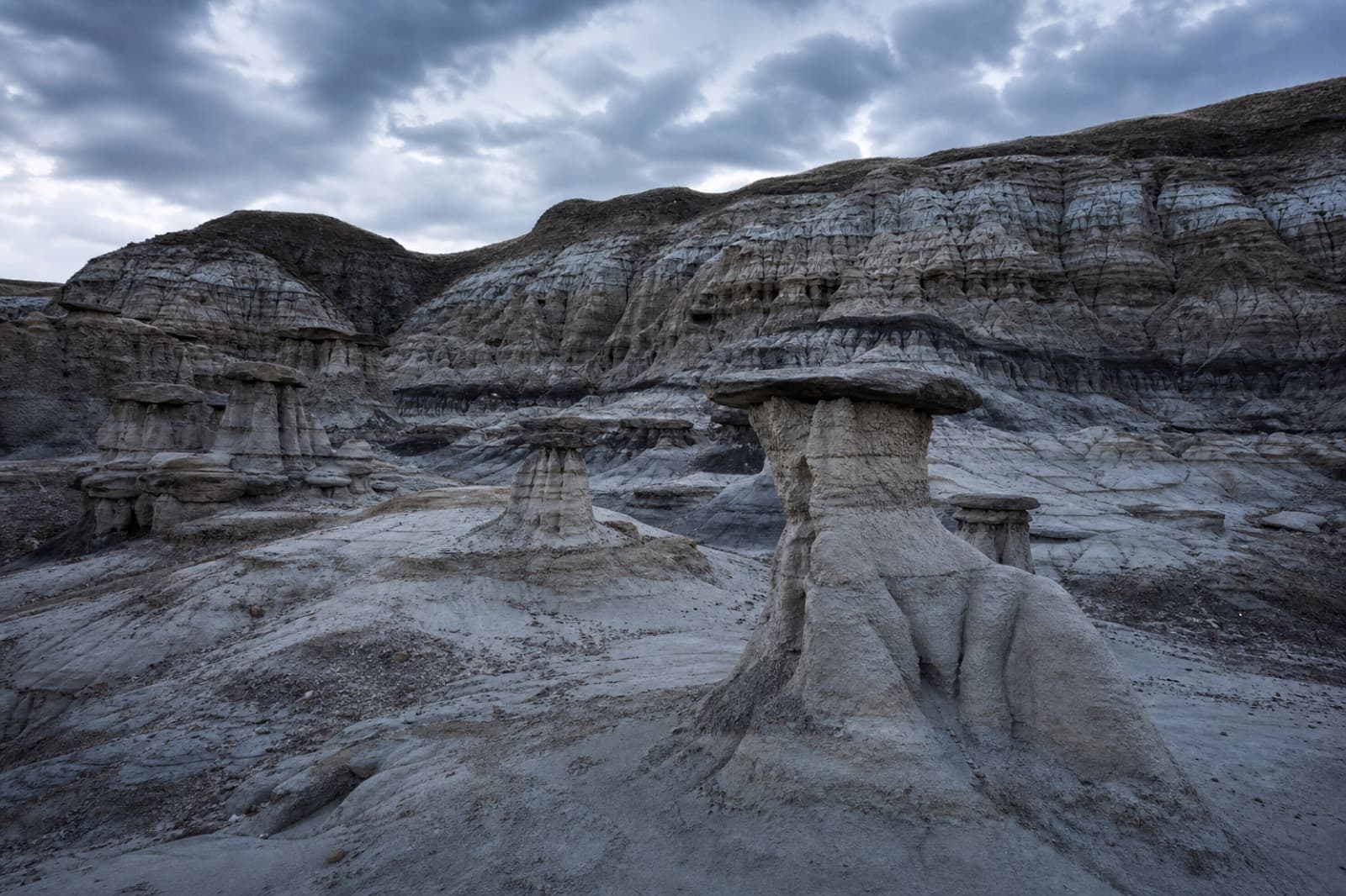 Sample image of Canadian badlands cliffs under cool overcast light